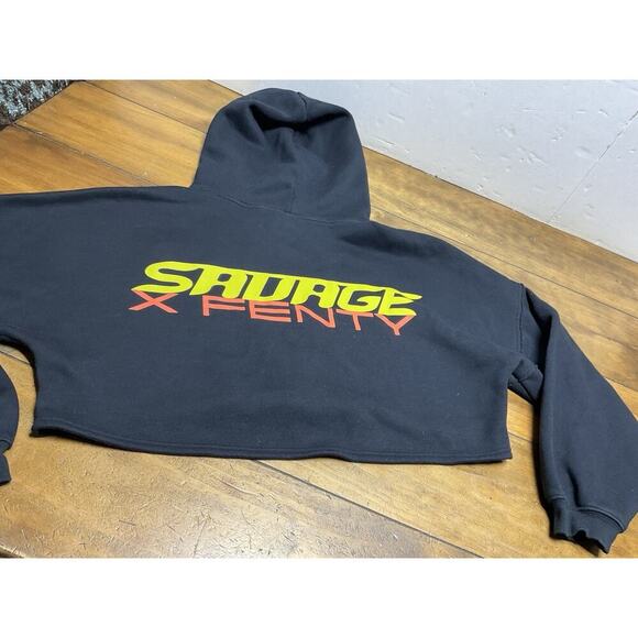Savage X Fenty Rihanna Essential Racer Oversized Cropped Hoodie Black Large - Picture 14 of 14